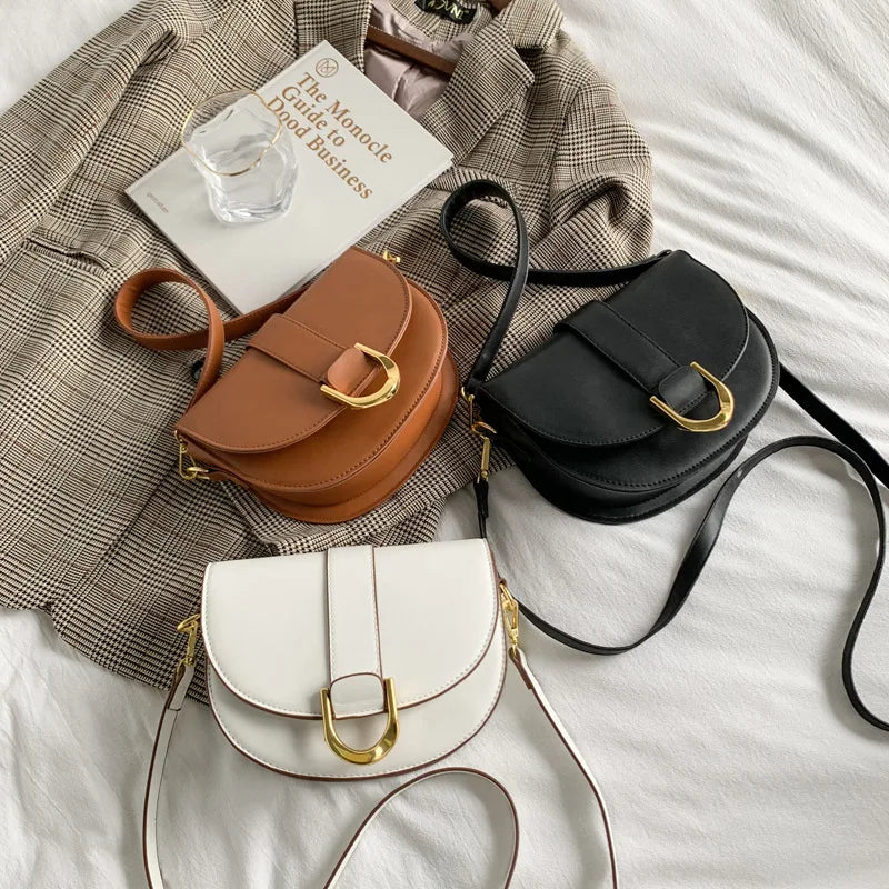 Fashion Trendy Ladies PU Leather Chain Crossbody Saddle Bag Women's Stylish Handbag