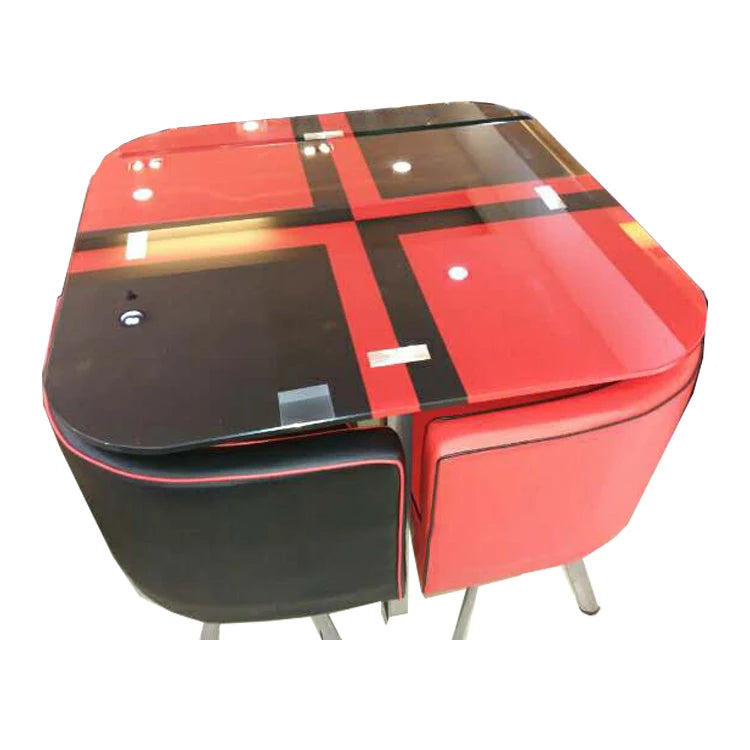 Lacquered Temper Glass Table Top Modern PP+Fabric Chairs Low Seating Dining Table Sets Restaurant Furniture 4/6 Seater