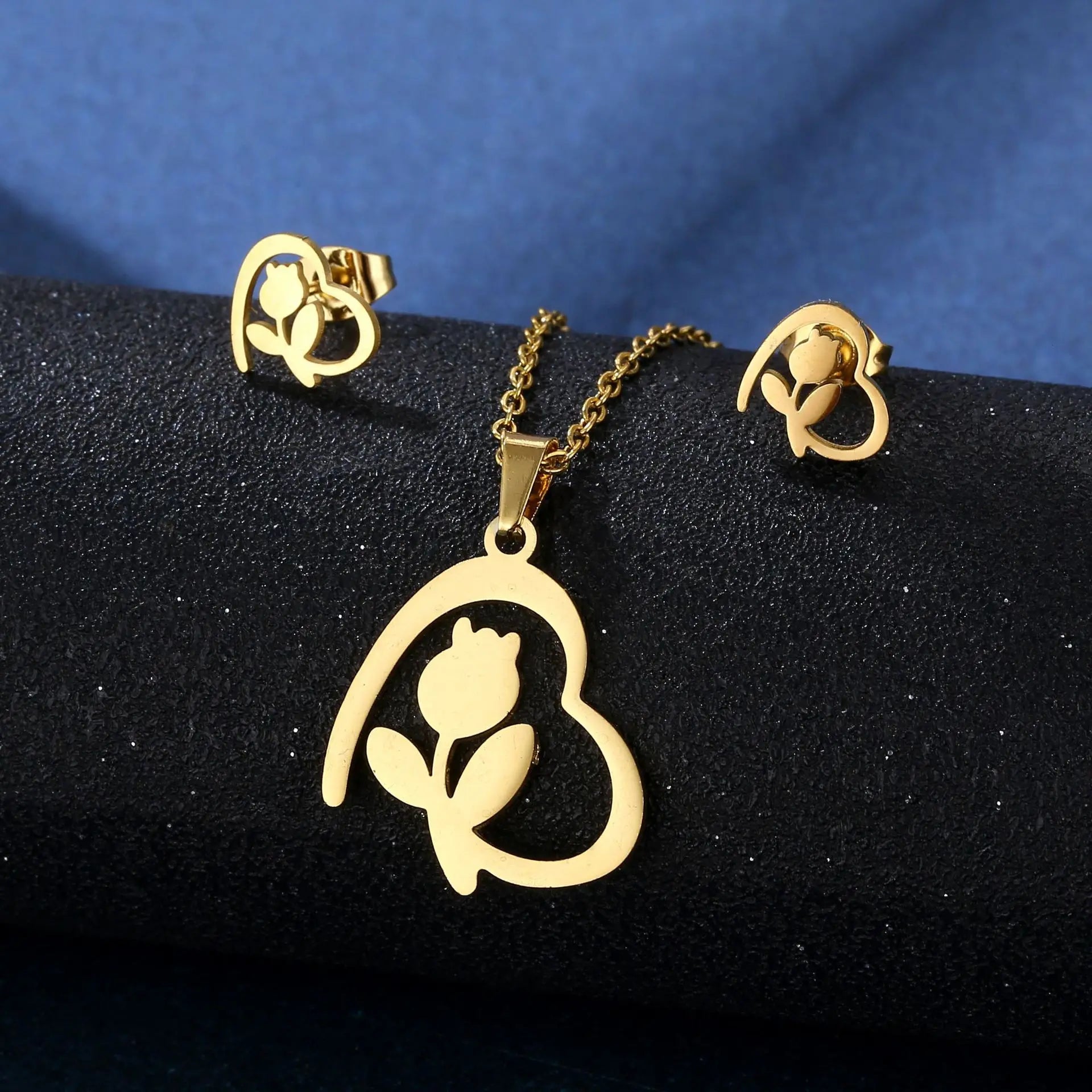 Stainless Steel Necklaces Earring Set Cute Flower Girls Pendants Clavicle Chain Choker Necklace for Women Jewelry Gifts