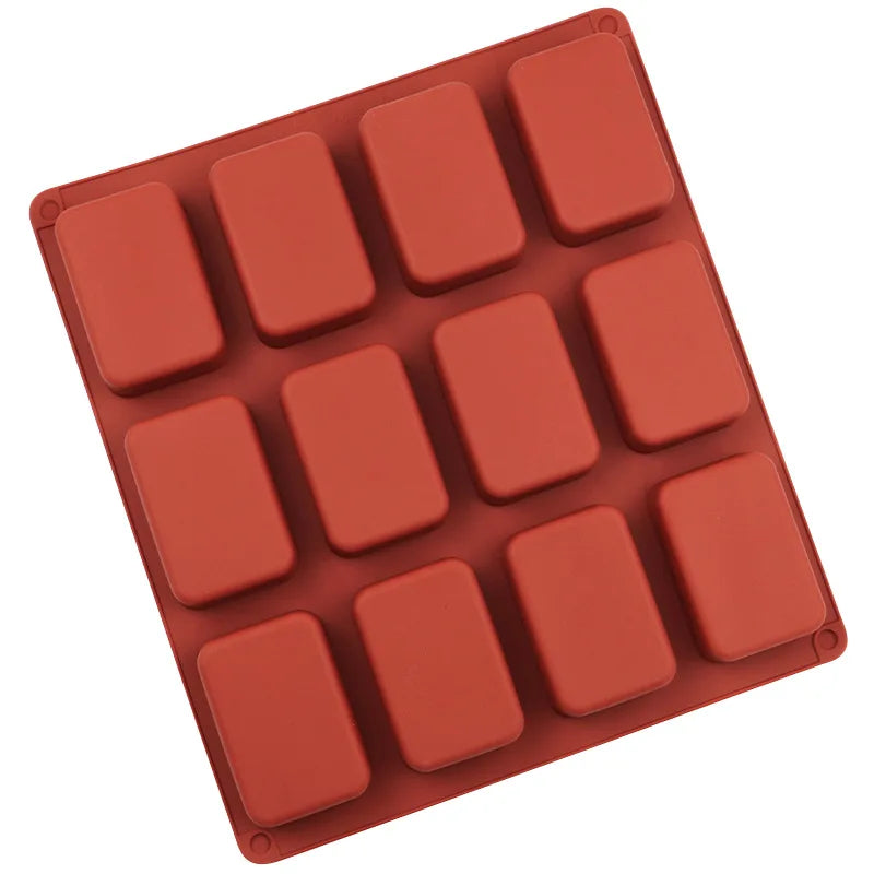 HY Soap Mould Biscuit Cookie Baking Pan 12 Holes Rectangle Shaped Silicone Mold Fondant Chocolate Mold