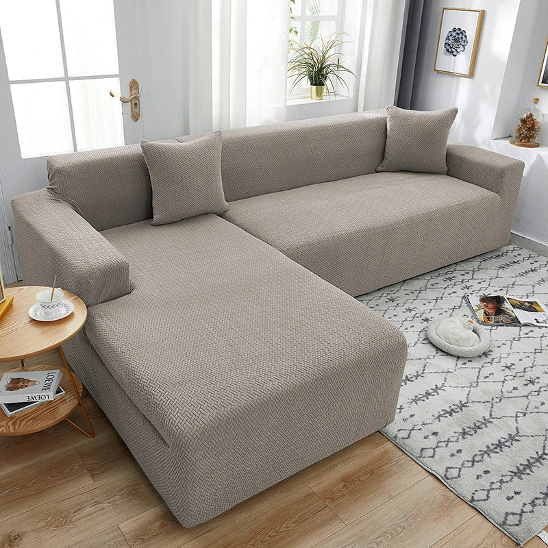 Solid Color Elastic Slipcovers Couch Cover Stretch Sofa Towel Corner Sofa Covers 3 Seats  for Fully Wrapped Chaselong Cover