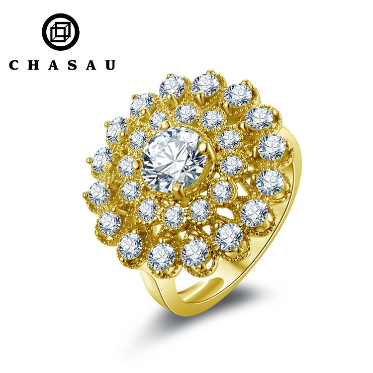Luxury Original 10K Pure Gold Round Cut D Color 1CT Cluster Moissanite Flower Double Halo Engagement Ring Wedding Band for Women