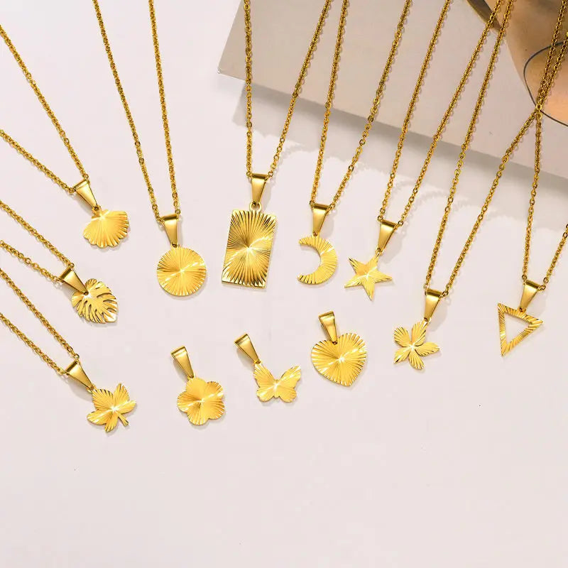 Fashion Jewelry Stainless Steel Gold Plated Heart Necklace Moon Star Geometric Pendant Necklace butterfly Accessories Women