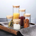Clear Glass Stackable Kitchen Canister Container Food Storage Jar with Bamboo Lid