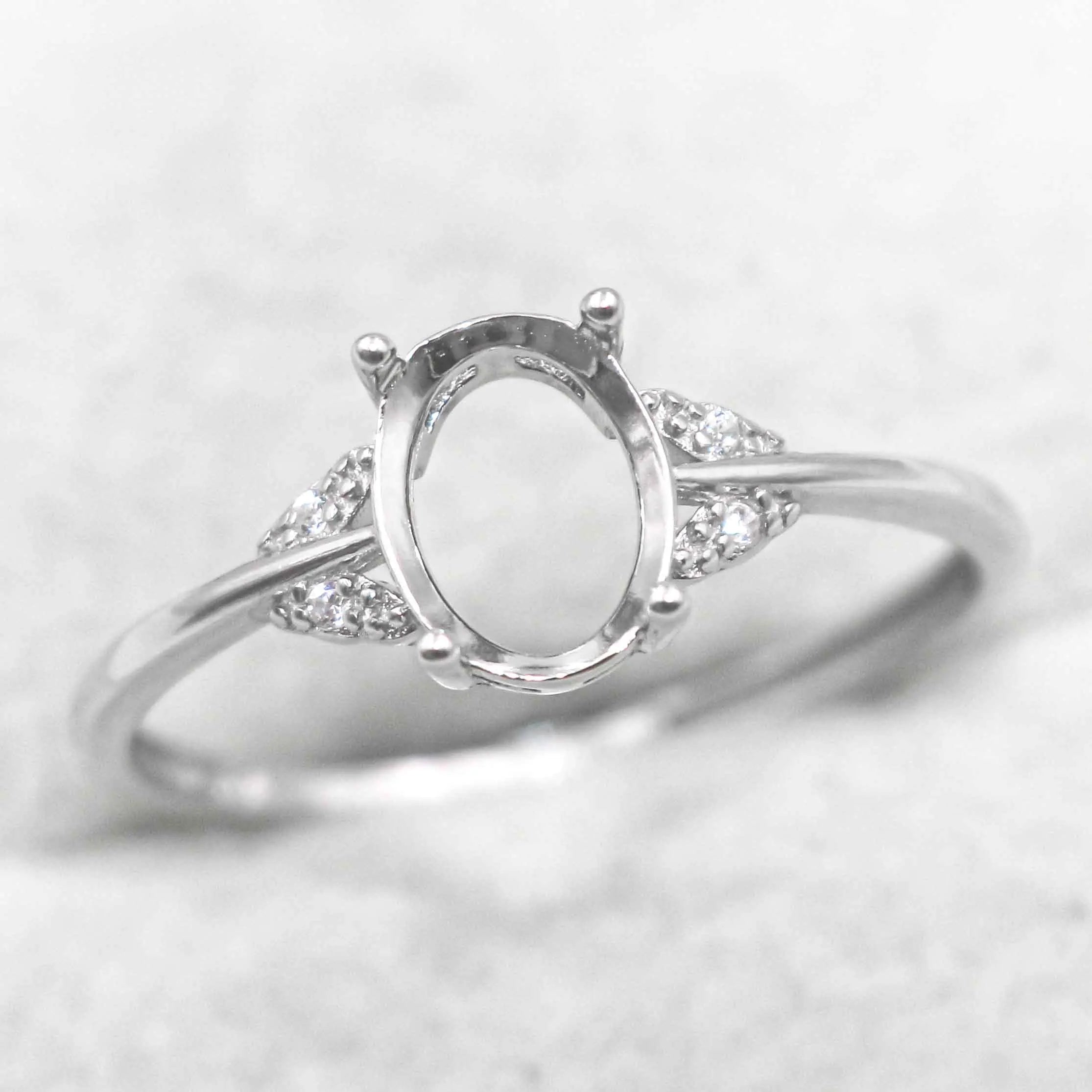 Sterling Silver 6*8mm Semi Mount Ring Empty Frame Blank Support Claw Setting S925 Base Holder Without Center Stone for DIY Inlay
