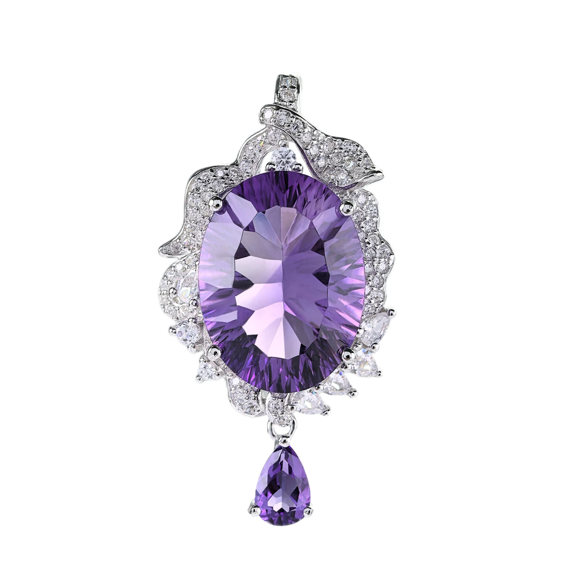 Elegant 925 Sterling Silver Natural Amethyst Pendant Rhodium Plated for Women's Fine Jewelry Pendants for Gift