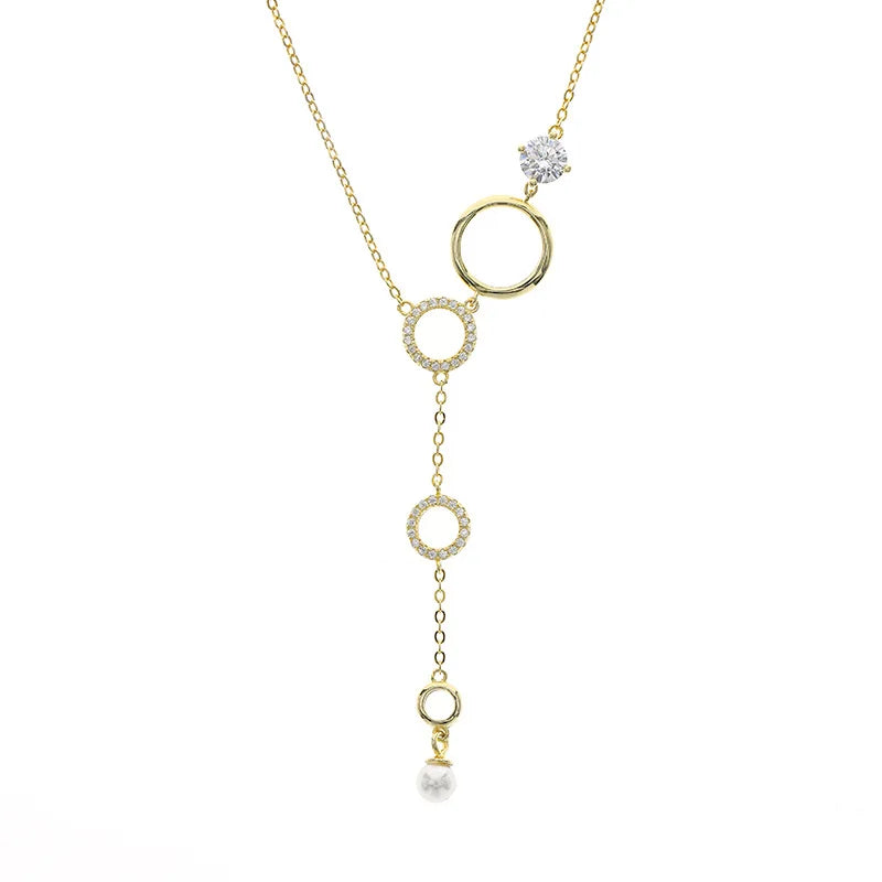 Gold Necklace Circle Pendant Cubic Zirconia Charm 925 Sterling Silver Chocker Tassel Statement Necklaces