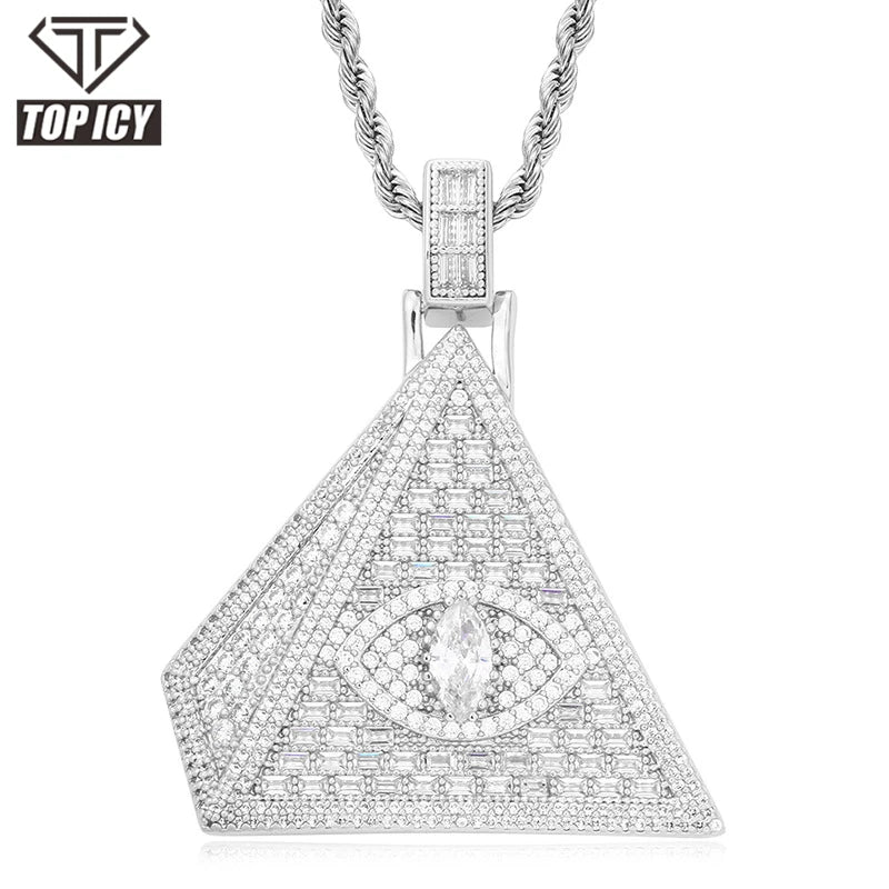 Top Icy Hip Hop Jewelry All-seeing Eye Diamond Pendant  Iced Out Cubic Zircon Eye of Providence Necklace for Men and Women