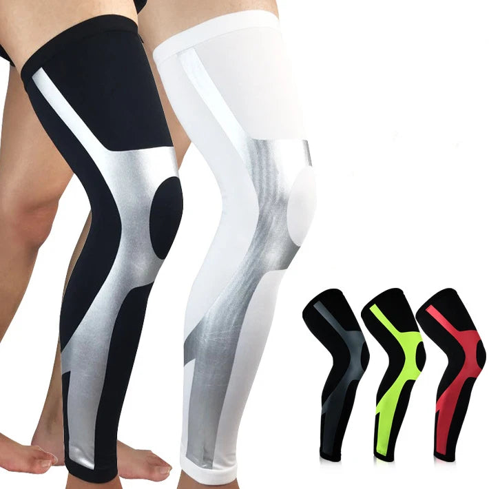 Sports Full Length Thick Leg Compression Sleeves Basketball Stabilizer Protect Calf Shin Anti-Slip Strip Shock Absorber