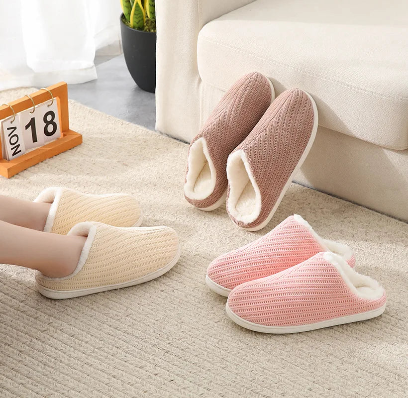 Couples Cotton Shoes Furry Plush Warm Platform Slipper Wooden Floor Non Slip Soft Indoor Winter Plush Slipper