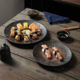Japanese Style Retro Snowflake Glaze Ceramic Relief Plate Eco-Friendly Western Steak Pasta Breakfast Dish for Home Restaurant