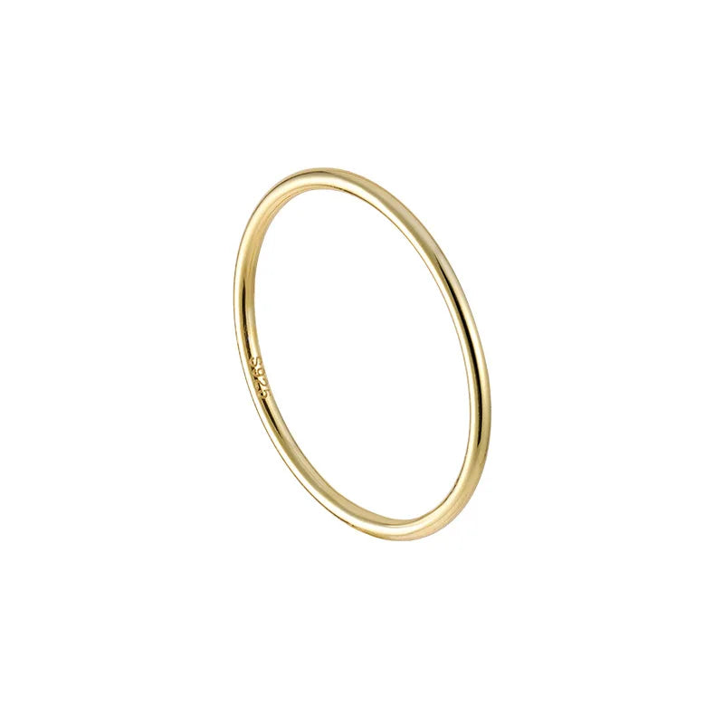 Minimalist 925 Sterling Silver Ring Round Plain Thin Gold Plated Rings for Women Wedding Rings