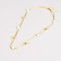 Woman New Fashion Non-tarnish Stainless Steel 18k Gold Chain with White Plastic Pearl Ball Bead Double Layers Choker Necklace