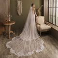 SLBRIDAL One-Layers White Lace Flower Cathedral Bridal Veils With Combs Wedding Veils Wedding Wear Accessories for Bride Mariage