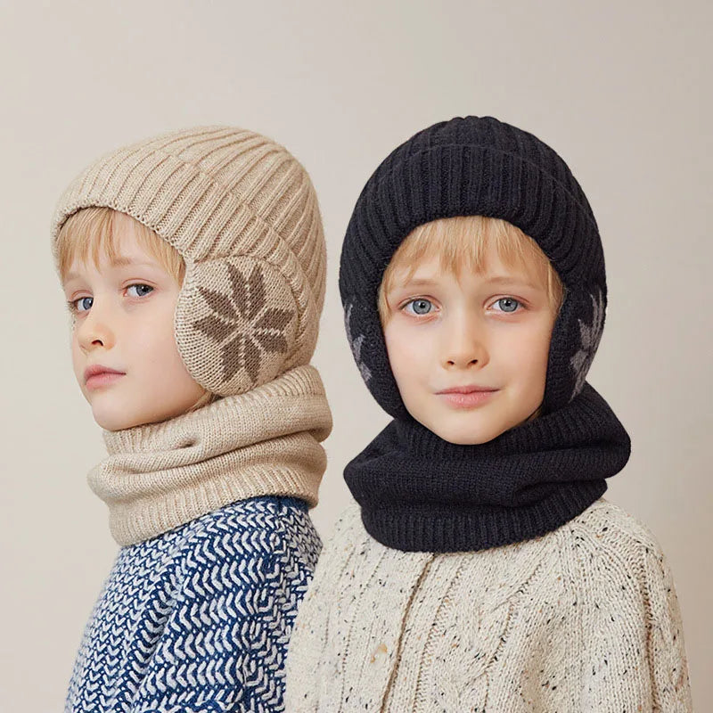 Children's Hat Winter Fleece Scarf Set Knitted Beanie Boys' Warm Ear Protection Hat