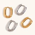 Stainless Steel 18k Gold Oval Round Hoop Thick Earring Chunky Basic Statement Huggie  Earrings