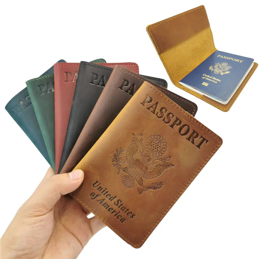 Custom Kind of Country High-quality Retro Crazy Horse Genuine Leather Travel Passport Cover Holder