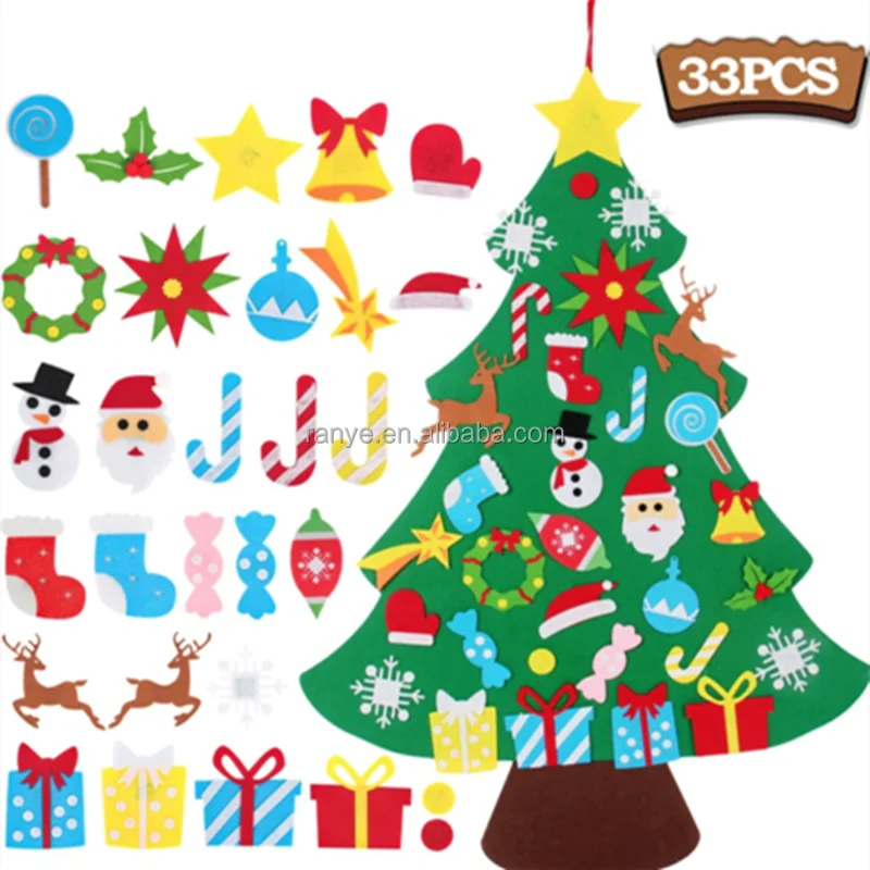 Felt Christmas Tree With Christmas Decorations 2026 Kids DIY Christmas Tree Santa Claus Xmas Tree