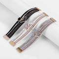 Fashion Multilayers Pu Leather Rope Metal Heart Resin Druzy Charm Layered Boho Bangle Bracelet Jewelry Women Magnetic Snaps