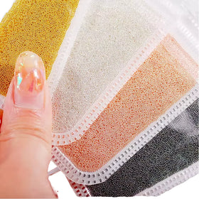 Hisenlee 3D Micro Ball Nail Charms Set 0.6-3.0MM Mini Caviar Stainless Metal Beads DIY Manicure Wedding/Christmas Occasions