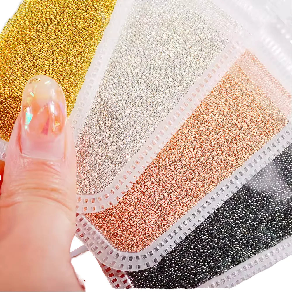 Hisenlee 3D Micro Ball Nail Charms Set 0.6-3.0MM Mini Caviar Stainless Metal Beads DIY Manicure Wedding/Christmas Occasions