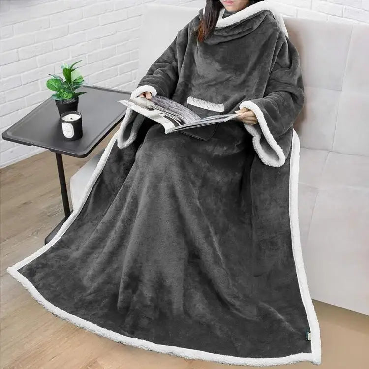 Sherpa Wearable Blanket with Sleeves Plush Fuzzy Throw Blanket TV Reading Blanket Wrap Robe Cover for Sofa