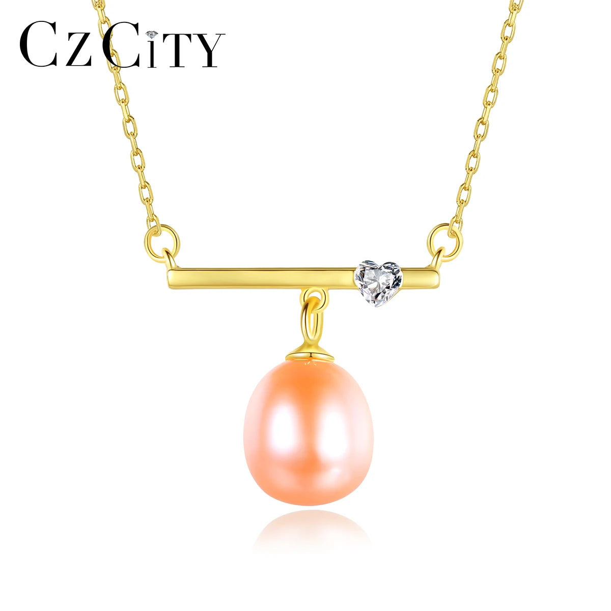 CZCITY 925 Sterling Silver Pendant Bar Link Chain Jewelry Gold Plated Dainty Natural Pearl Necklace
