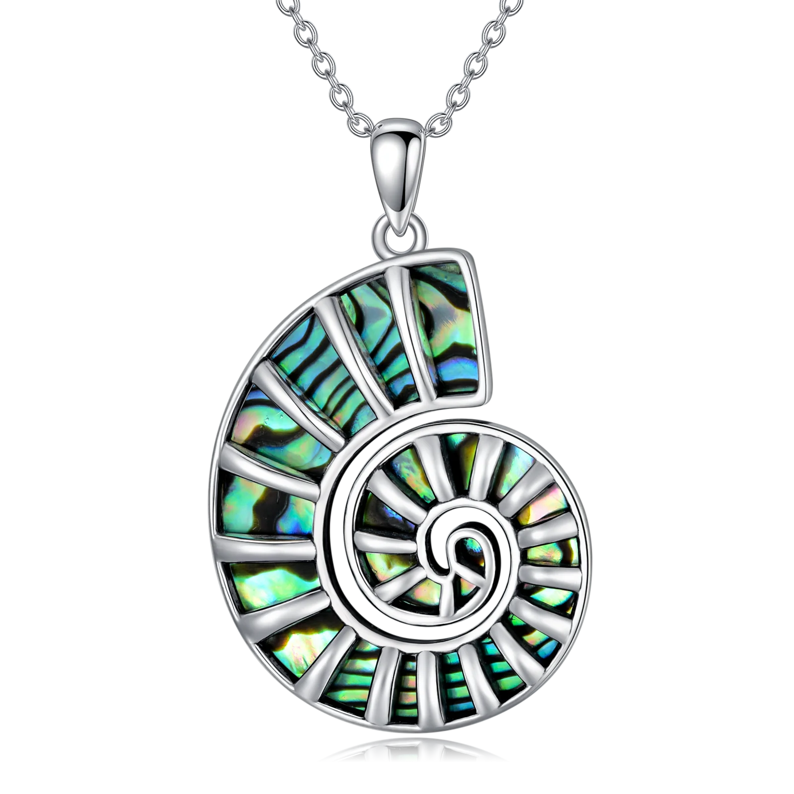 Fine Jewelry 925 Sterling Silver Abalone Shell Ursula Conch Shell Pendant Necklace for Women