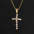 Fatingna Fashion Stainless Steel Cross Pendant Hip Hop Style Gold Cubic Zircon Necklace with Shiny Zircon