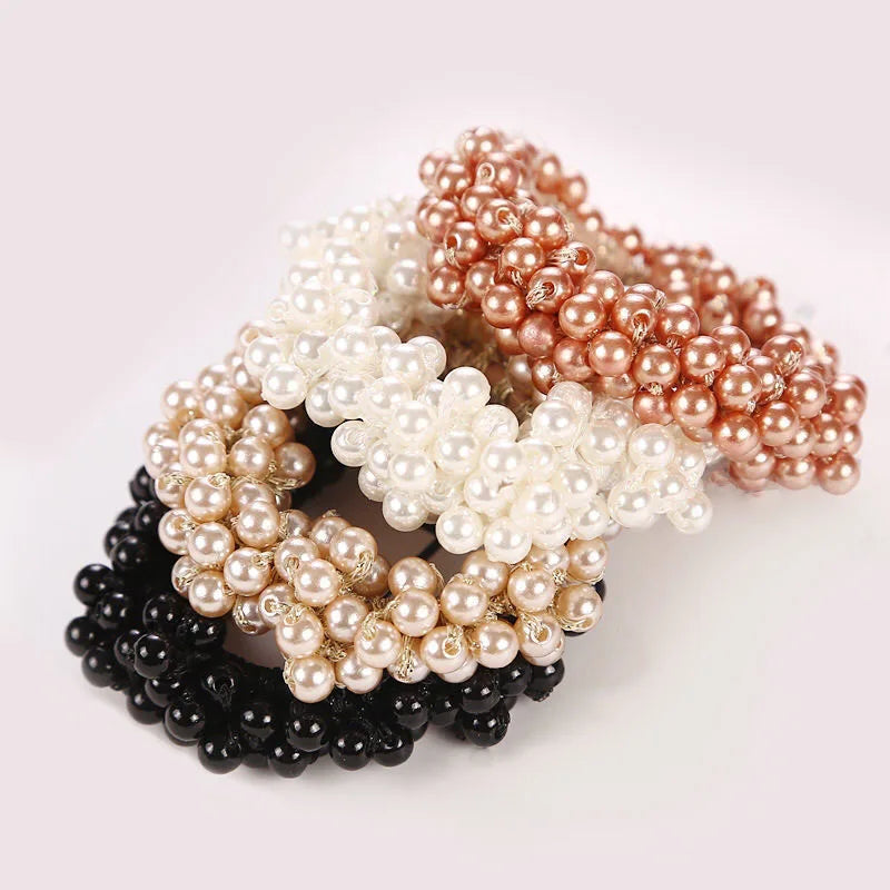 Wholesale Elastic Pearl Hairband Girls Hair Ties Crystal Designer Pearl Hairband for Women Bracelet Pearl Hair Tie