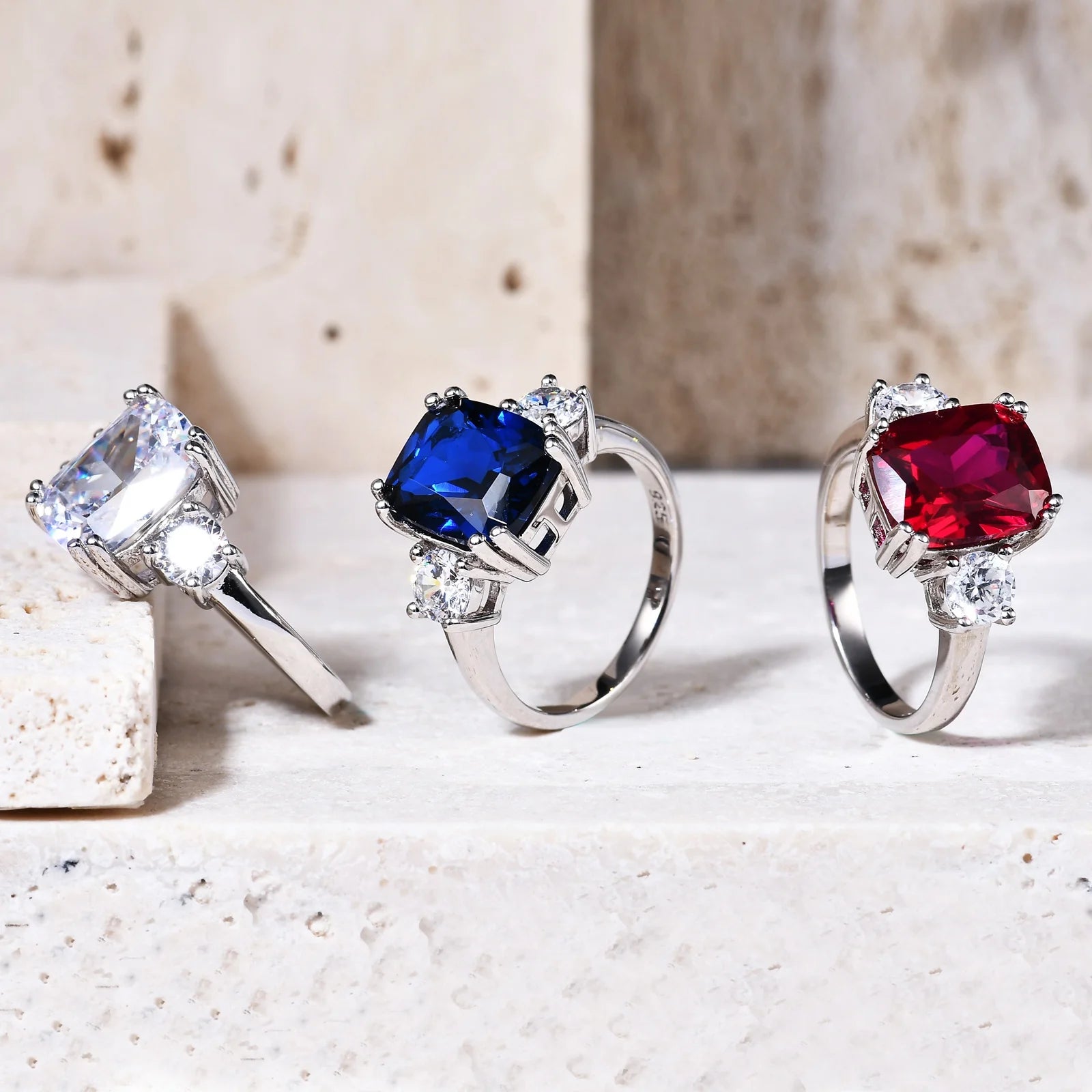 KH191 Abiding Shield Gemstone Jewelry 925 Sterling Silver Cushion Cut Lab Ruby Engagement Ring With Stone