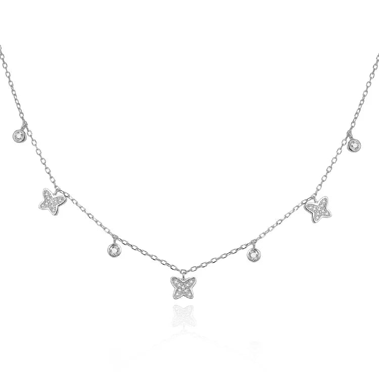Italian Fashion 925 Sterling Silver Crystal Stone Jewelry Necklaces Beautiful Butterfly 14K Gold Necklace