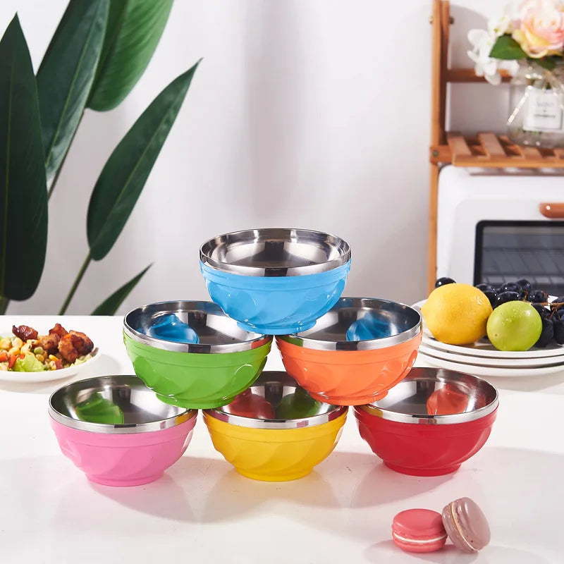 Eco-Friendly Stainless Steel Mixing Bowls Colorful Metal Bowls for Kids Food Grade Home Lovely Children Rice Soup Bowl Gift