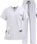 72% Polyester 21% Viscose 7% Spandex 200G V-Neck Multiple Pockets V-Neck Quick Drying Medical Scrub Uniform