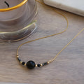 Dainty Natural Stone Bead Black Tourmaline Necklace Pendant Fashion Power Necklaces Stainless Steel Chain Jewelry Gift