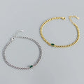 Hot Selling INS S925 Sterling Silver Crystal Chain Bracelet Real Gold Plated Rectangle Emerald 925 Chain Bracelet for Women