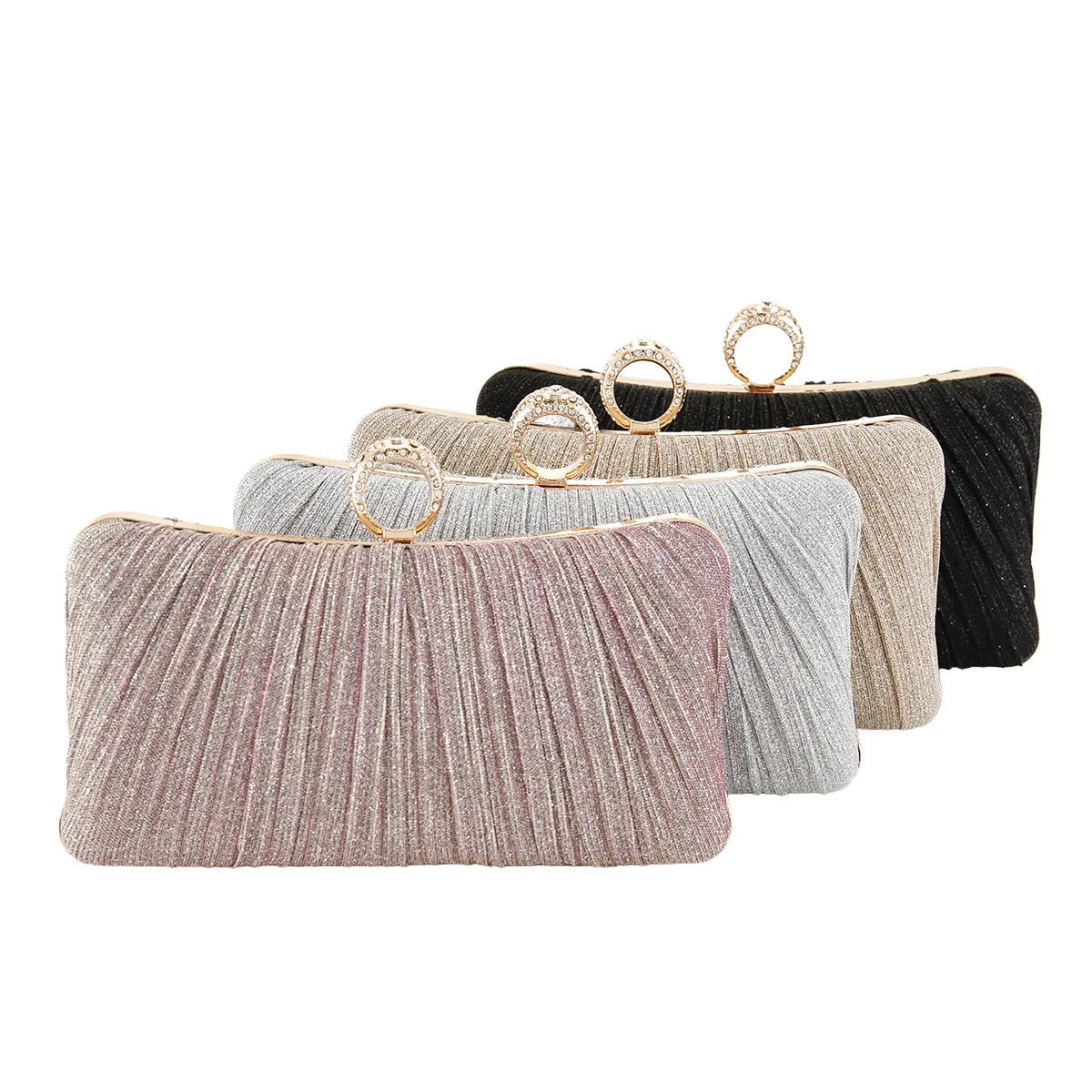 Finger Ring Women Evening Bags Diamonds Metal Luxury Prom Clutch Bags Ruched Casual Party Wedding Chain Handbags