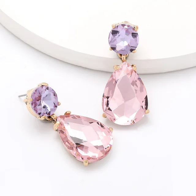 HOVANCI Unique Design Bling Tear Shape Glass Dril Stud Earrings Simple Elegant Crystal Rhinestone Waterdrop Pendant Earring