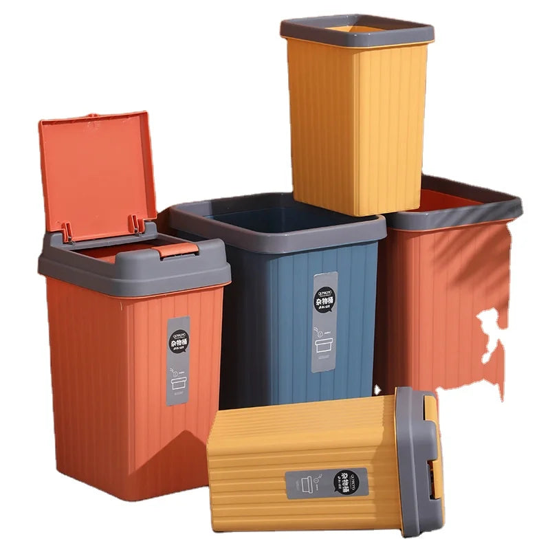 Nordic Style Plastic Kitchen Press Trash Can with Lid Household Square Bathroom Trash Basket for Toilet Paper Storage