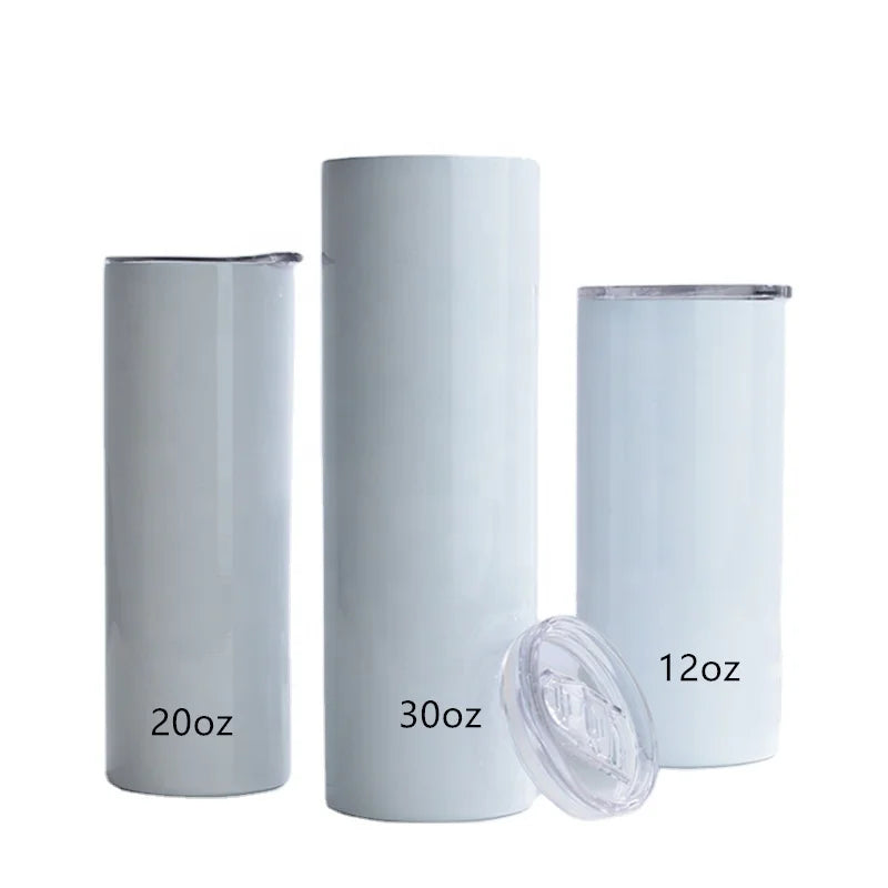 Factory Direct Sales 18/8 Stainless Steel 20 oz Straight White Blanks Skinny Coffee Tumblers with Seal Slide Lid in Stock