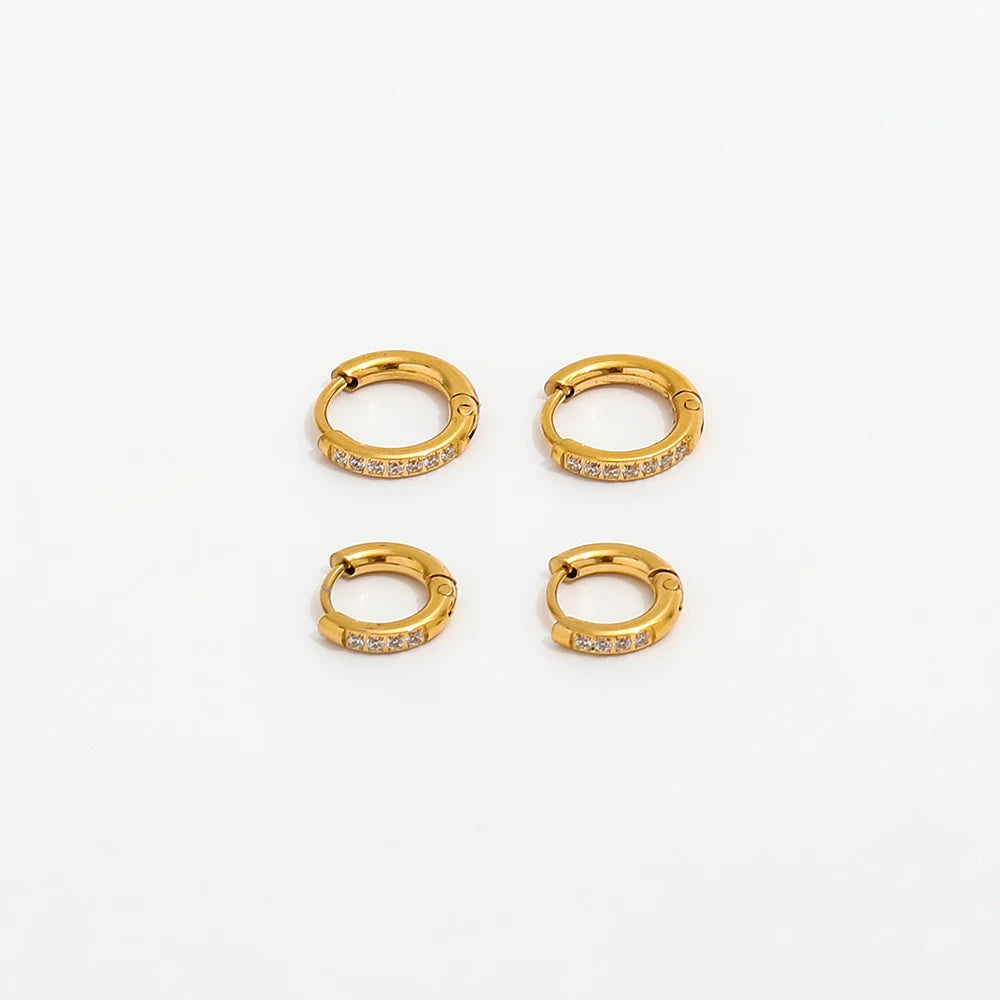 Stone Never Fall 18K PVD  Gold Plated Zircon CNC Pave Dainty Huggie Earrings for Women Stainless Steel Earrings Wholesale