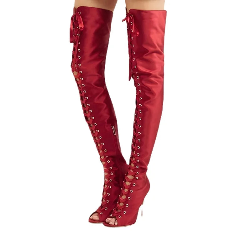 New Arrival Zip-Up Peep Toe Over-the-Knee Latin Dance Boots for Women Summer/Autumn/Winter High Heels Breathable Comfort