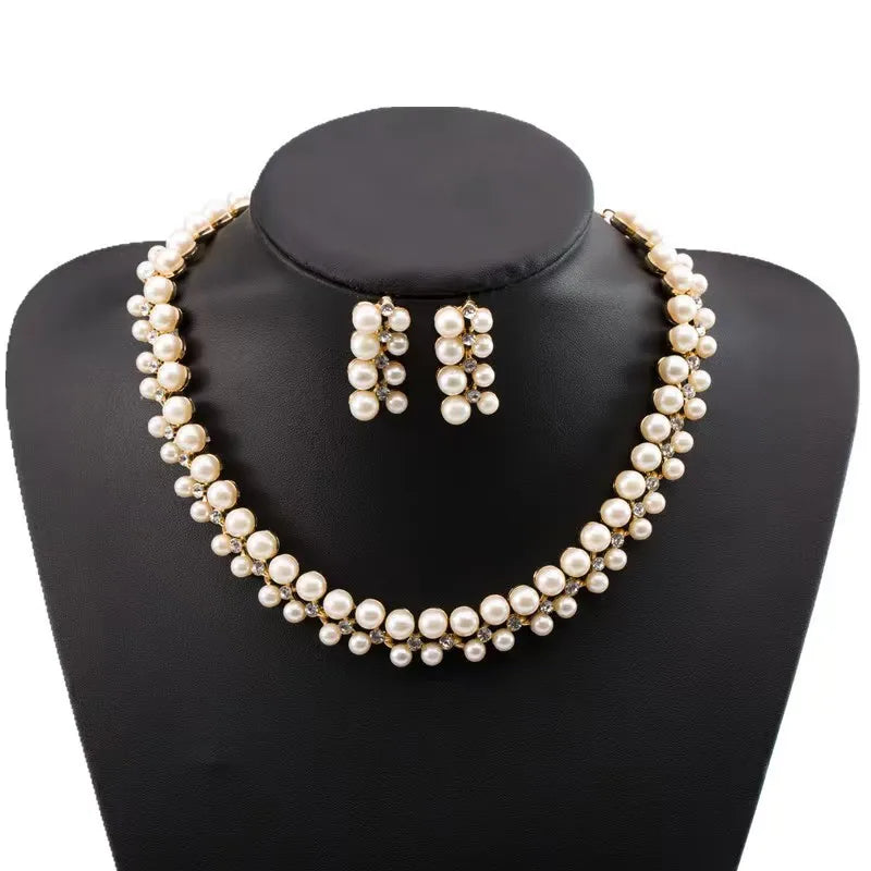 Pearl Necklace and Earring Set Choker Necklace Faux Pearl Beads Strand Necklace Pearl Earring Set