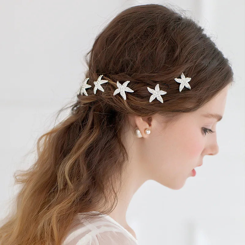 Wedding Pearl Hair Pins U Shaped Starfish Alloy Hair Accessories Women Bridal Headpiece Handmade Hair Decorations