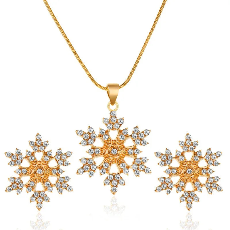 New Set of Jewelry Temperament Simple Full of Diamond Alloy Snow Necklace Earrings Factory Direct Sales