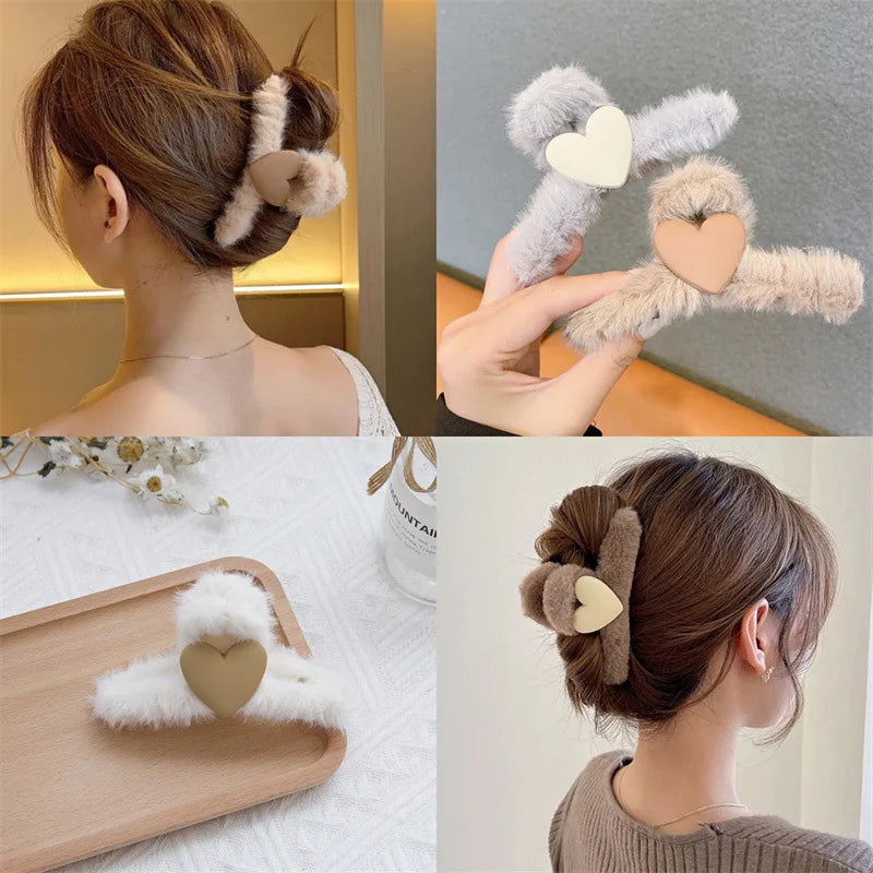 Accessories Pour Cheveux Trendy Lovely Heart Hair Claw Fuzzy for Women Fashion Furry Big Hair Claw Hair Accessories
