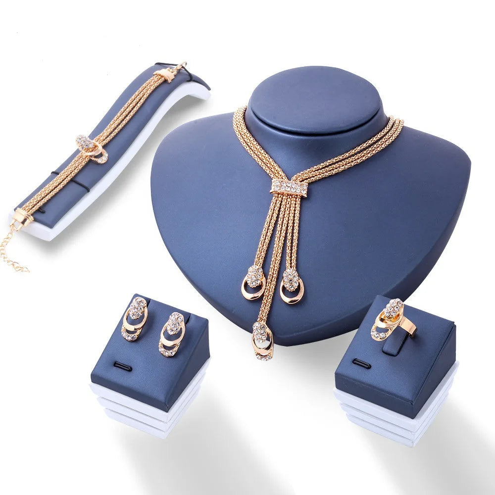 Wholesales Luxury Shining Zircon Necklace Earring Bracelet Ring for a Jewelry Set Wedding Jewelry