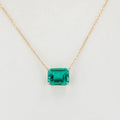 14K Yellow Gold Pendant Necklace 8x10mm Emerald Cut Colombian Color Lab Created Emerald Women Jewelry
