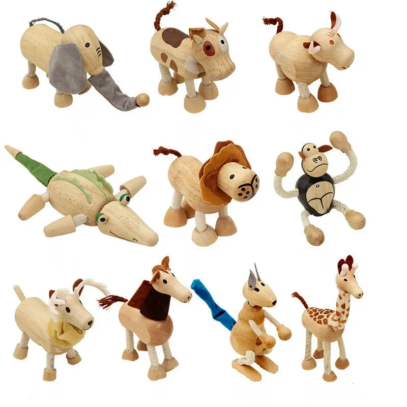 Simulation Wood Wild Animal Model DIY Doll Toy Elephant Giraffe Mini Decorative Art Craft Wooden Educational Model Toys for Kids