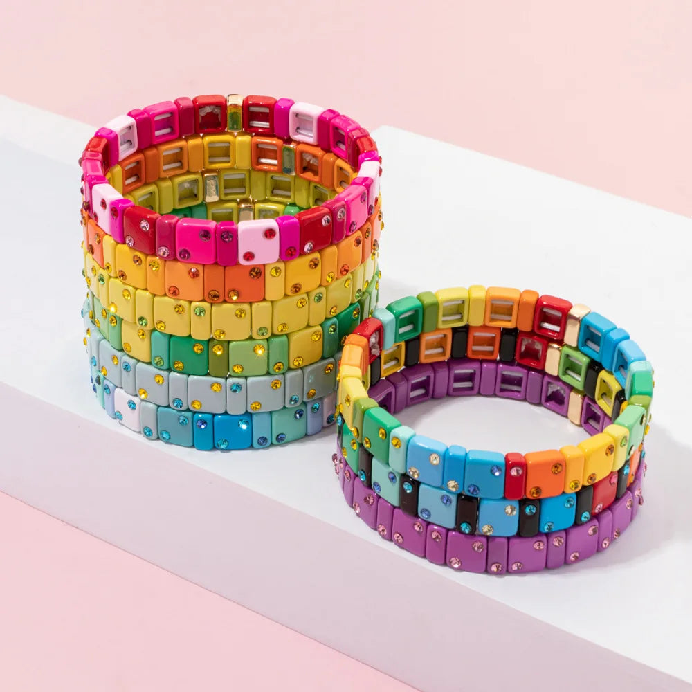 Bohemian Crystal Bracelet Beads Enamel Charm Bracelet Colorful Bangle Bracelets